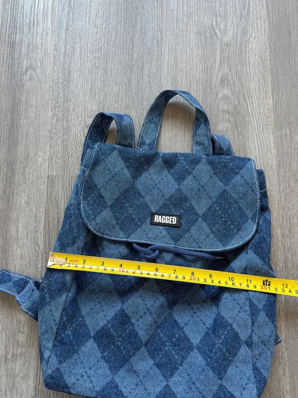 RAGGED Blue Diamond-Pattern Drawstring Backpack
